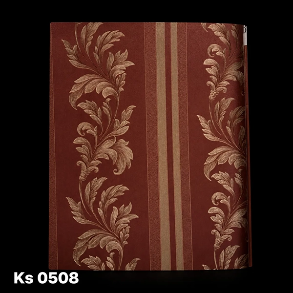 کاغذ دیواری استوک زرشکی طرح گل و شاخه کلاسیک کاغذ دیواری استوک زرشکی با طرح گل و شاخه کلاسیک