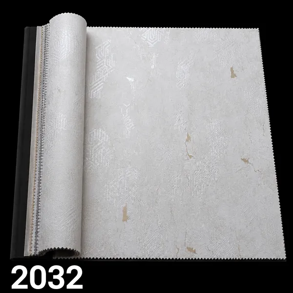 کاغذ دیواری استوک سفید و طلایی مدل 2032 کاغذ دیواری استوک سفید با طرح بافت کلاسیک و جزئیات طلایی مدل 2032